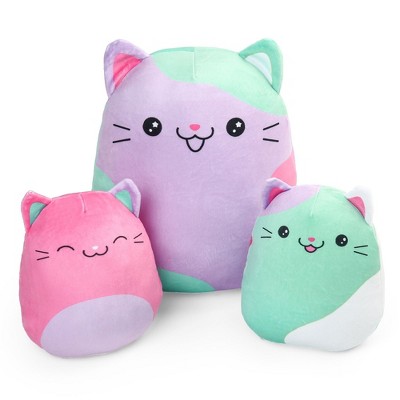 BenBen Cat Plush Toy, 12" and 7'' Plushies, Set of 3, Squishy Kitty Stuffed Animal Toy Hugging Pillow