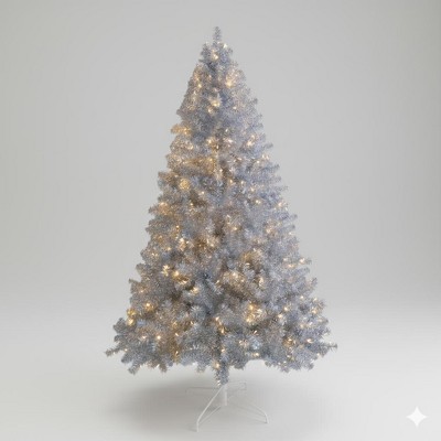 7.4FT Silver Pre-Lit Christmas Tree, 1200 Tips, 400LED Lights, 11Modes, Hinged Full Design with Metal Stand, Ideal Indoor & Outdoor Holiday Decoration