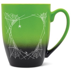 Elanze Designs 12 Ounce Ceramic Decorative Laser Engraved Giftable Novelty Tea Coffee Cup Mug Green and Black Halloween Spooky Spiderweb - 1 of 4