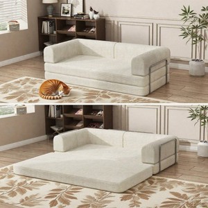 Convertible Corduroy Sleeper Sofa Bed, 3-Seater Folding Futon Couch with Fixed Frame, King Size Fold Out Floor Sofa, No Assembly Couch - 1 of 4