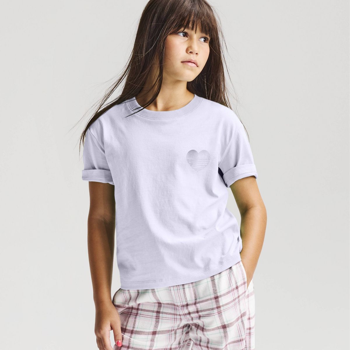 Girls' Short Sleeve Relaxed Fit 'Heart' Graphic T-Shirt - Cat & Jack™ Light Violet