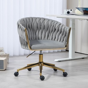 LOVMOR 24.8"Modern design the backrest is hand-woven Office chair,Vanity chairs with wheels,Height adjustable,Gray - 1 of 4