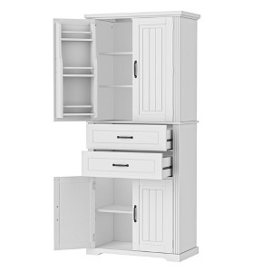 Rbied 30 in. W x 15.75 in. D x 72.5 in. H Wood Linen Cabinet Storage Cabinet W/ Adjustable Shelves, 2 Drawers - 1 of 4