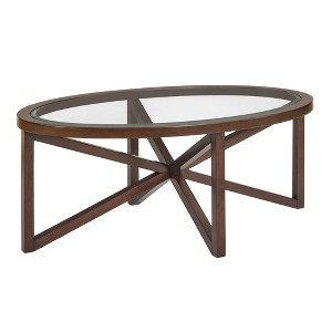NicBex Modern Oval Wooden Coffee Table with Glass Top for Living Room and Office - 1 of 4