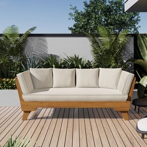 Christopher Knight Home Lana Patio Acacia Convertible 3 Seater Daybed Sofa with Foldable Arm and 4 Pillows - 1 of 4