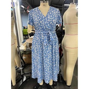 Womens Plus Size Casual Dresses Wrap V Neck Maxi Dress - 1 of 4
