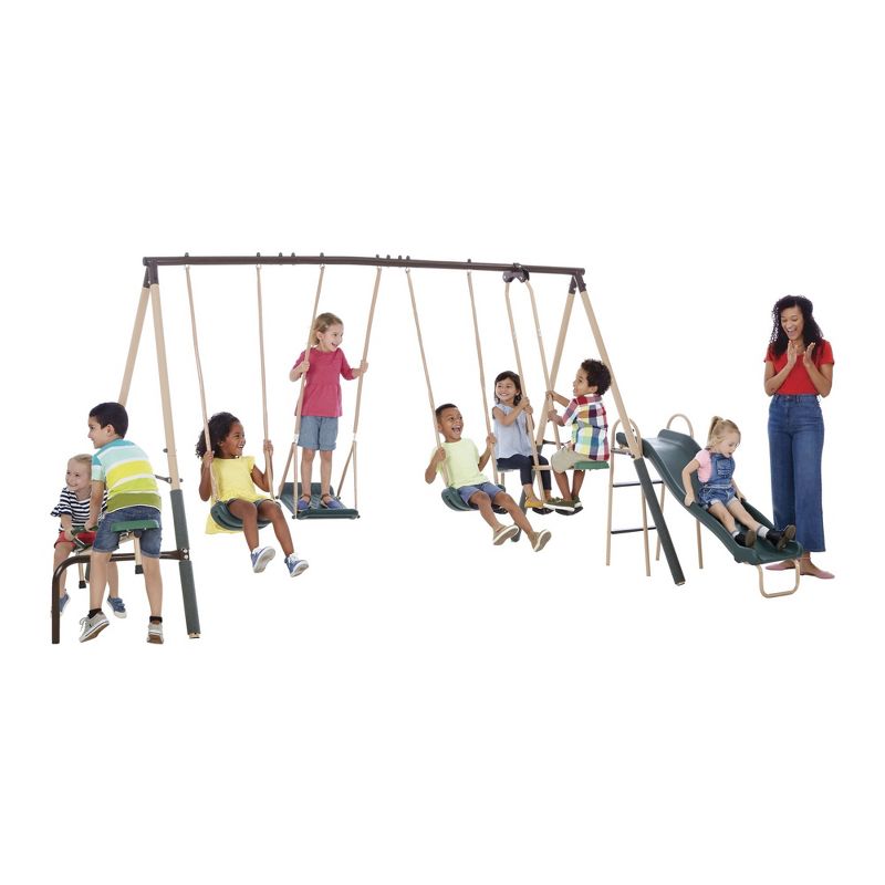 XDP Recreation Crestview Outdoor Play Kids Backyard Playset Swing Set with 2 Swings, Slide, Stand N Swing, Fun Glider, & See Saw, Ages 3 To 8, 4 of 7