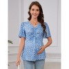 Clearlove Pregnancy Top Women's Drawstring Front V Neck Maternity T Shirt Short Sleeve Peplum Blouse - 2 of 4