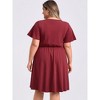 Women's Plus Size V Neck Ruffle Sleeve High Waist Front Embroidered A Line Dresses - GRACE & GRANDEUR - 3 of 4