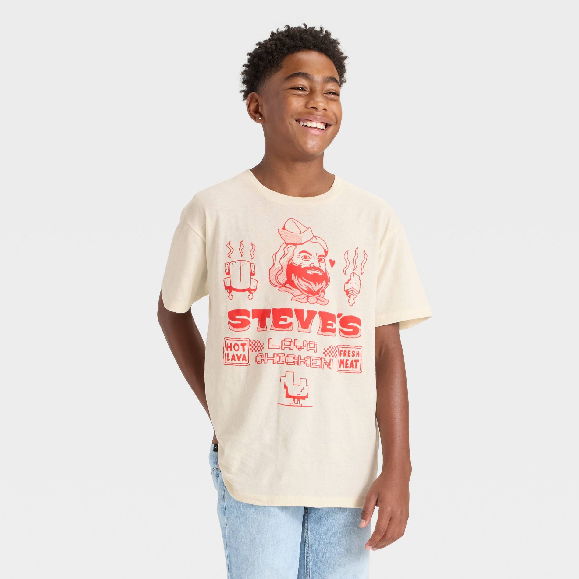 Boys' Minecraft Lava Chicken Oversized Short Sleeve Graphic T-Shirt - Cream M