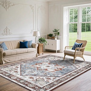 Washable Rug - Low Pile Ultra-Thin Soft Carpet with Non-Slip Backing, Non-Shedding Accent Rug for Living Room, Bedroom, Entryway - 1 of 4