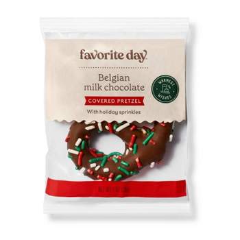Holiday Belgian Milk Chocolate Covered Pretzel with Holiday Sprinkles - 1oz - Favorite Day™