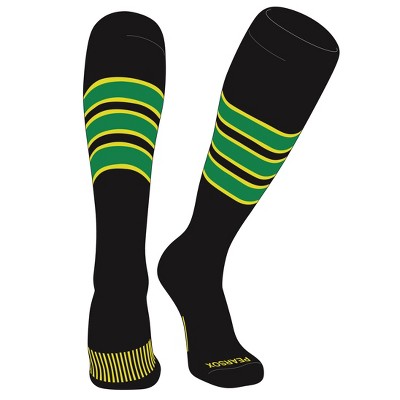 PEAR SOX Striped OTC Baseball, Softball, Football Socks (C) Black, Brt Yellow, Kelly Green (S)