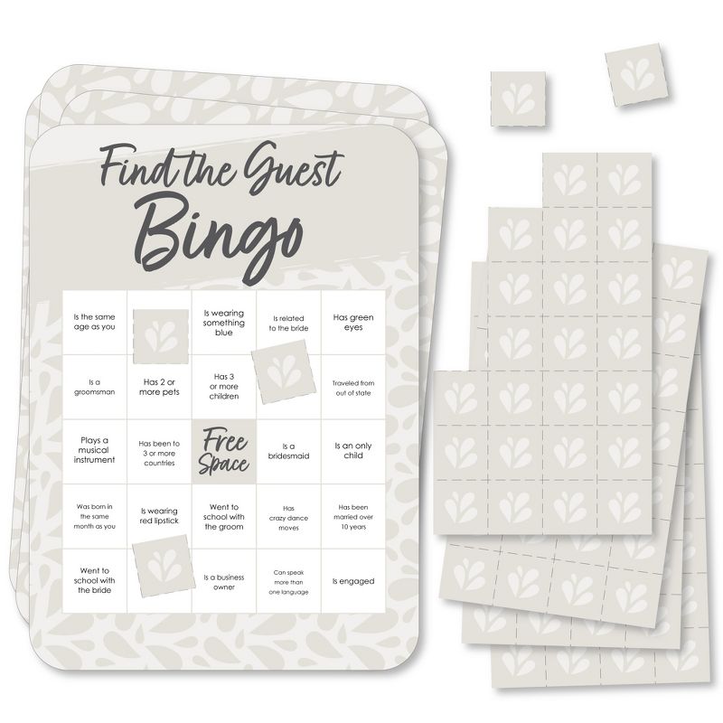 Big Dot of Happiness Champagne Elegantly Simple - Find the Guest Bingo Cards and Markers - Wedding & Bridal Shower Bingo Game  Set of 18, 1 of 6