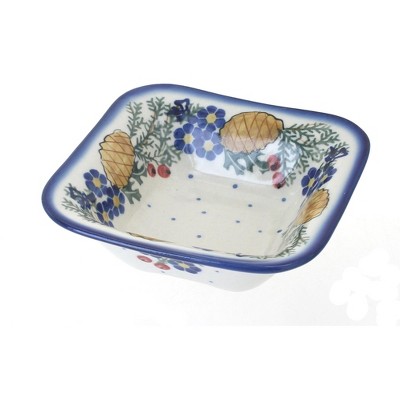 Blue Rose Polish Pottery Pinecone Square Bowl