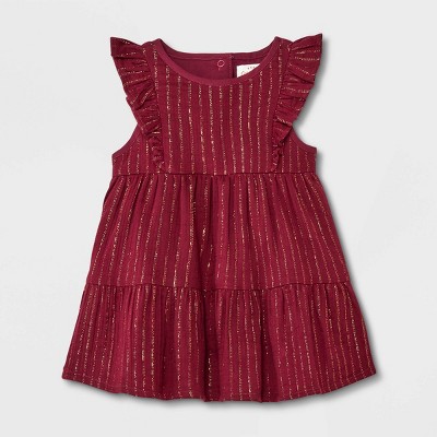 Image of Baby Girls' Lurex Short Sleeve Dress - Cat & Jack™ Burgundy 0-3M