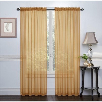 Kate Aurora 2 Piece Basic Sheer Voile Rod Pocket Window Curtains - Gold, 84 in. Long
