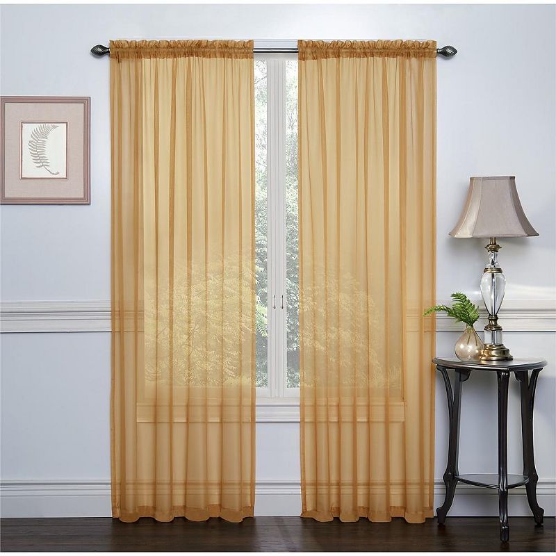 Kate Aurora 2 Piece Basic Sheer Voile Rod Pocket Window Curtains - Gold, 84 in. Long, 1 of 2