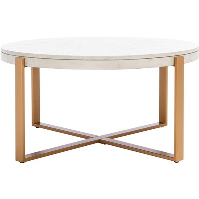 Navya Round Coffee Table - White Wash/Gold - Safavieh