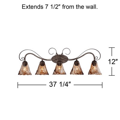 Golden Bronze 46'' Handmade Amber Glass Scroll Wall Light