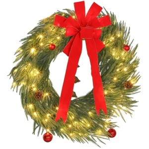 SEVOBAL Wreaths Christmas Wreath for Front Door with LED Lights, Prelit Christmas Wreath with 8 Modes and Ornaments, Green, Green, 36"*36"*3.9" - 1 of 4