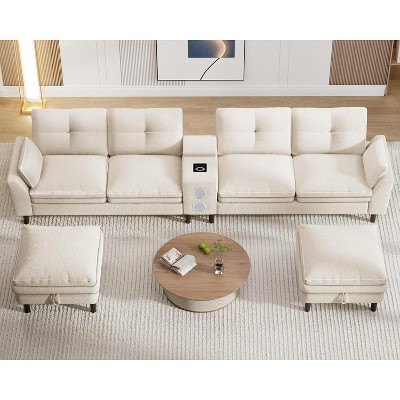 Vipbear 115 "Modular combination sofa with Bluetooth speaker and USB charger, cloud sofa with LED lights, for living room, apartment