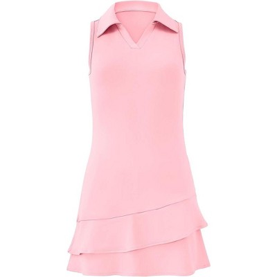 Girls Tennis Athletic Dresses with Built in Shorts and Pockets Polo Neck Sleeveless Golf Outfit Dress