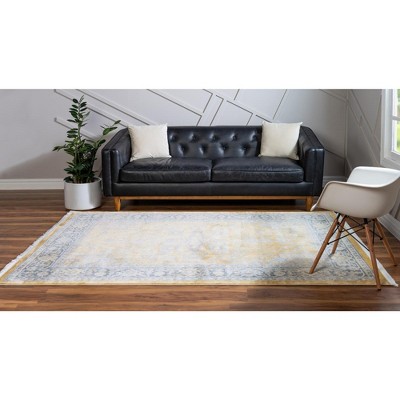 Yellow and Gray Rectangular Synthetic Easy Care Area Rug