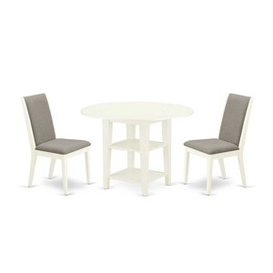 HomeStock 3-Pc Linen White Finish Round Solid Wood Top Dining Table Set - 1 of 4