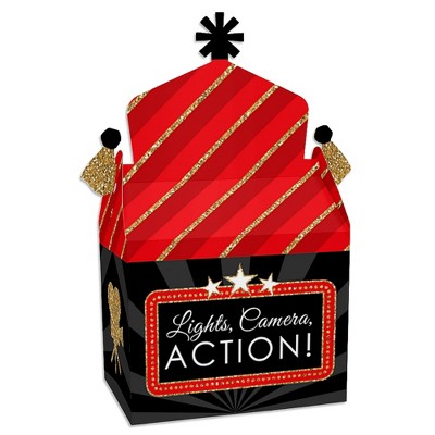 Big Dot of Happiness Red Carpet Hollywood - Treat Box Party Favors - Movie Night Party Goodie Gable Boxes - Set of 12
