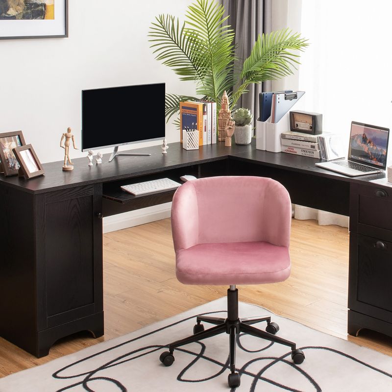 Costway Velvet Home Office Leisure Vanity Chair Armless Adjustable Swivel Pink\Blue, 3 of 13