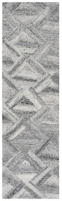 Grey and Black Abstract Wool and Viscose Runner Rug