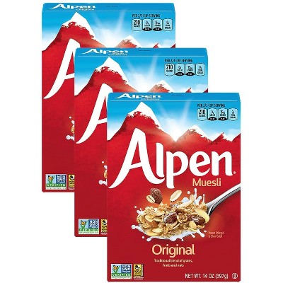 Alpen Original Muesli, Swiss Style Muesli Cereal 14 Oz Box (Pack of 3)