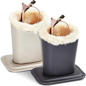 2 Pack Faux Leather Eyeglass Holder Stand with Plush Lining for Desk, Nightstand (4.5 x 5 In) - 1 of 4