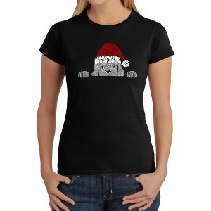 LA Pop Art Christmas Peeking Dog - Women's Word Art T-Shirt - 1 of 4