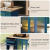 Kitchen Island Cart, on Wheels Utility Storage Trolley with LED Light, 2 Fluted Glass Doors, 1 Flip Cabinet Door, Adjustable Shelf, 2 Drawers - 4 of 4
