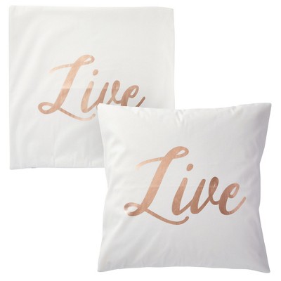 Set of 4 White Cotton Pillow Covers with Rose Gold Inspirational Phrases
