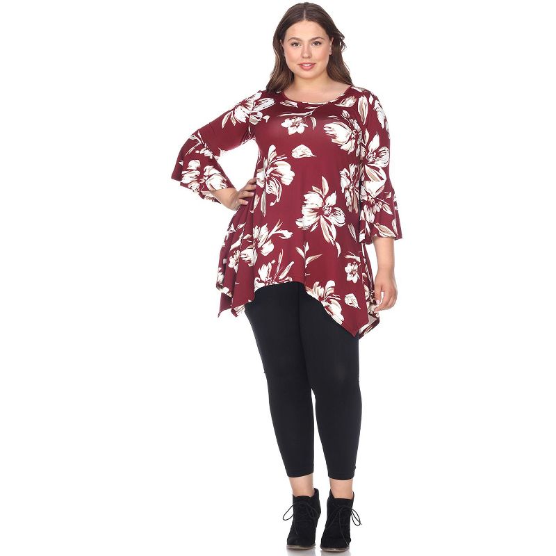 Women's Plus Size Floral Printed Blanche Tunic Top with Pockets - White Mark, 2 of 4
