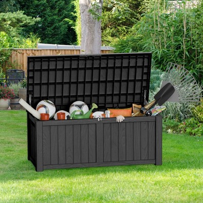 Maggift Deck Box, 120GAL Outdoor Storage Box, Patio Gardening Tools, Water and UV Resistant for Patio, Garden, Lawn, Black, 57"*23.6"*28.3"