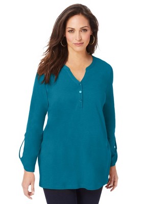 Jessica London Women’s Plus Size Henley Tunic, S - Deep Teal : Target