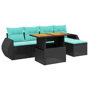 vidaXL Patio Sofa Set with Cushions Poly Rattan - Black without storage - 1 of 4