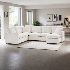 110" Chenille U-Shaped Modular Sectional Sofa, 7-Seat Design - 1 of 4