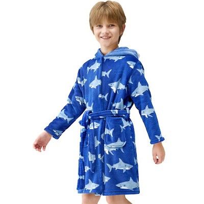 Joyfy  Christmas Kids Robe for Boys, Hooded Boys Bath Robe with Sea Shark Pattern, Kids Christmas Pajamas