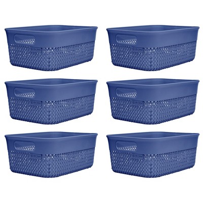 YBM Home Large Plastic Storage Basket with Handle for Home and Office, Blue  15 L x 10 W x 6 H