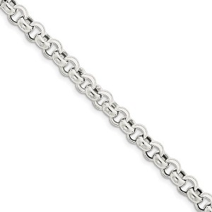 Black Bow Jewelry Men's 7.75mm, Sterling Silver, Hollow Rolo Chain Bracelet - 1 of 3