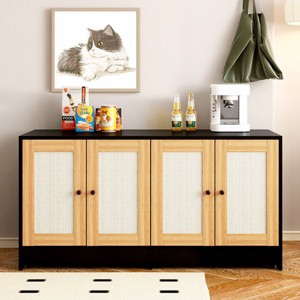Cat Litter Box For 2 Cats, Hidden Litter Box Furniture With Rattan Doors, Cat Box For Easy Cleaning Access-Cuddlewood - 1 of 4