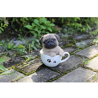 6" Polyresin Teacup Pug Puppy Outdoor Statue Light Brown - Hi-Line Gift