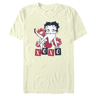 Men's Betty Boop Red Outfit Cute Pose Graphic Tee Beige Small