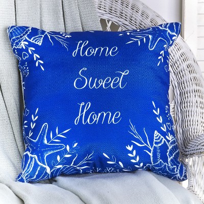 Lakeside Coastal Throw Pillow - "Home Sweet Home" with Ocean Starfish Accent Print