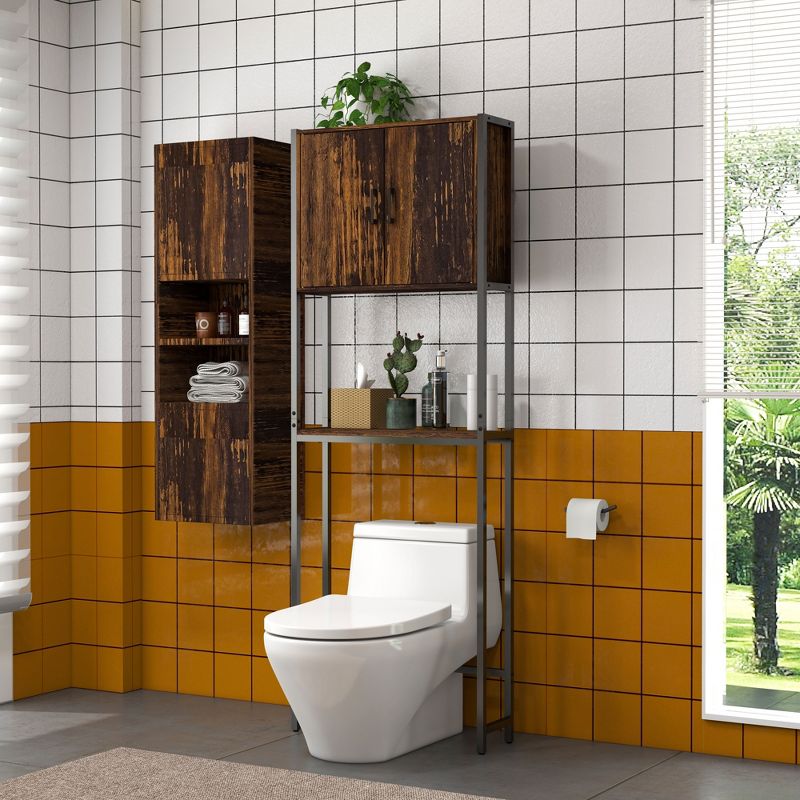 kleankin Industrial Over The Toilet Storage Cabinet, Bathroom Space Saver Above Toilet with Double Door Cupboard and Adjustable Shelf, Rustic Brown, 2 of 7